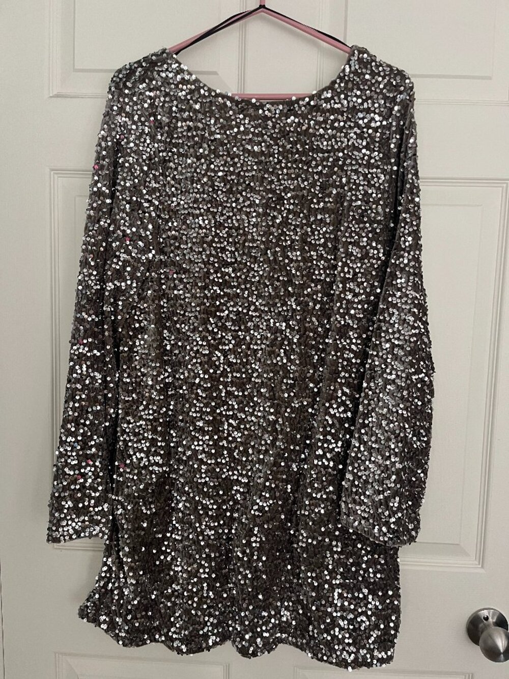 "Pieces" Silver Sparkle Dress with Bow Back (Size: Large)